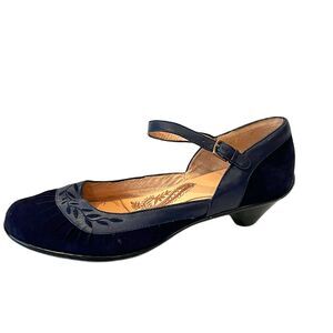 Sofft Navy Blue Suede Mary Janes Size 10 Leather Small Heel Ankle Strap